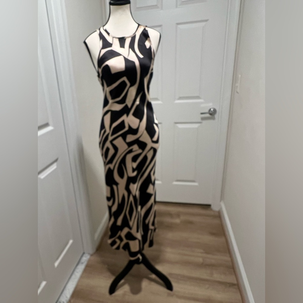 Black and Cream Geometric Maxi Dress